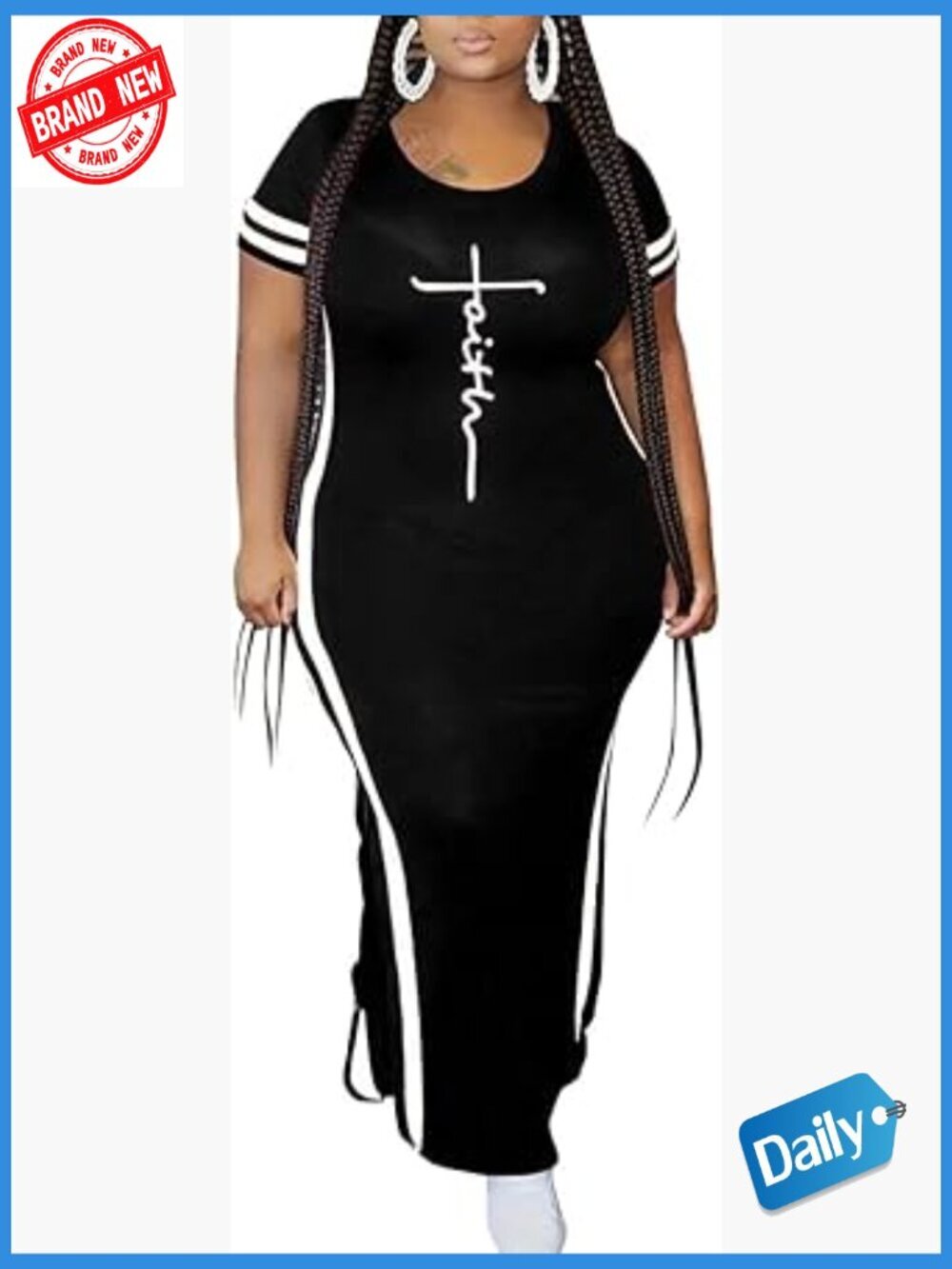 Plus Size Maxi Dress Short Sleeve Split Casual Summer Bodycon Crew Neck Pull On